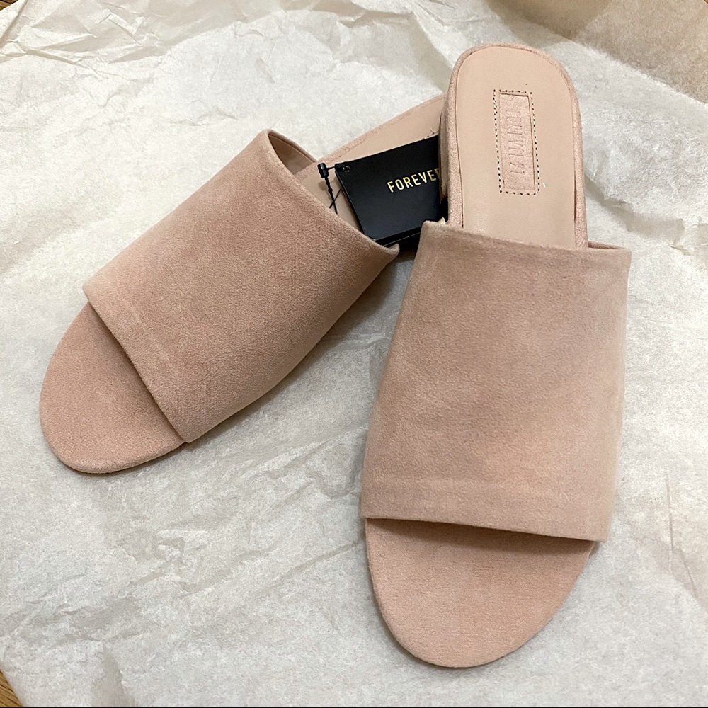 F21 Pink Faux Suede Slides 💗